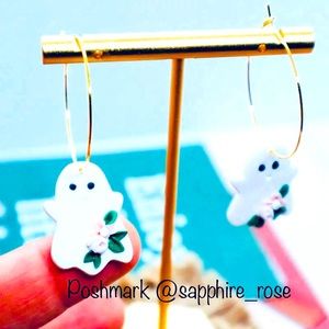 Handmade Flower Ghost Halloween Earrings Womens Polymer Clay Jewelry Boho Chic